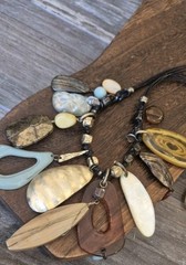 Vtg Chico’s Eclectic Charm Bead Adjustable Length Leather Cord Necklace