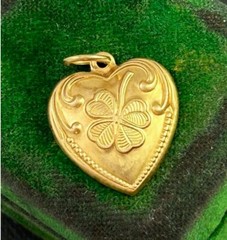 Vintage Charm Lucky Heart Dainty Pendant Brass Stamping Charm Lucky Clover
