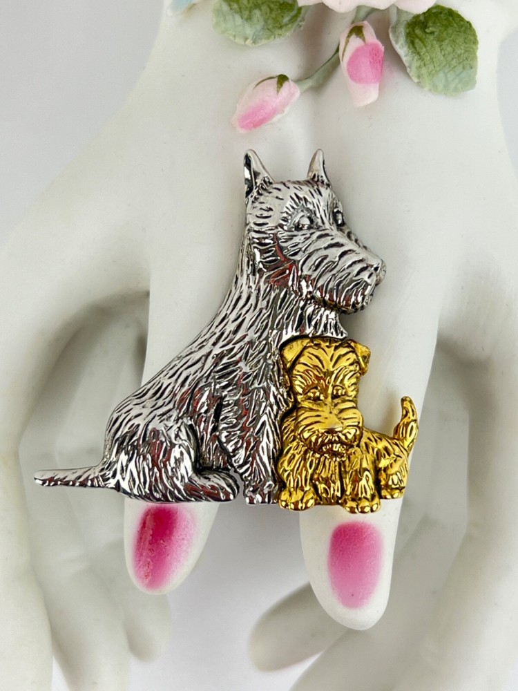 LC Lauren Conrad Brooch Scottish Terriers Dog Puppy Silver Gold Toned
