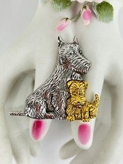 LC Lauren Conrad Brooch Scottish Terriers Dog Puppy Silver Gold Toned