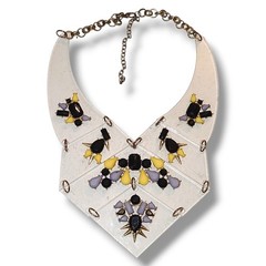 Stradivarius Clear Lucite Bib Statement Necklace Black Yellow Lavender VTG