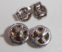 Signed DLC 925 Sterling Silver Genuine Diamond Halo Stud Earrings 1.6g 7.5mm