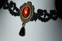 Victorian Style Gothic Lace Red Gem Choker Necklace 14-15″ Steampunk – Vampire