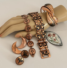 Vintage Copper Jewelry Lot Bold Statement Signed Unsigned Bracelets Earrings