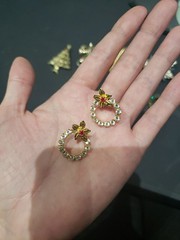 14 pc lot vtg jewelry Brooches pins earrings Christmas Trees wreath rhinestones