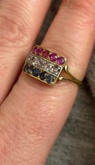 ANTIQUE FRENCH ART DECO 18k GOLD ruby diamond sapphire c 1919