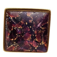 Yves Saint Laurent Purple Pink Foil Art Glass Square Clip On Earrings J672