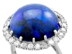 Antique 7.20Ct Black Opal and 0.78Ct Diamond, Platinum Dress Ring Circa 1930