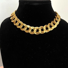 ANNE KLEIN Signed GOLD TONE DOUBLE-LINK CHAIN 15″ STATEMENT CHOKER NECKLACE!