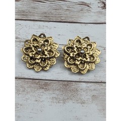 Vintage Clip On Earrings – 1.25″ Stunning Antique Gold Tone Statement Earrings
