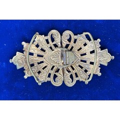 Vintage Filigree Art Noveau Belt Buckle Gold Toned Brass Enamel Detail 3.5″ x 2″