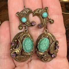 Antique 1920s Czech Egyptian Revival Filigree Eclectic Scarab RARE