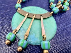 Vintage Oxidized Green OOAK Handmade Chain Statement Collar Necklace 15” DbG Z