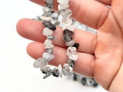 Rutilated Quartz Grey & White Chip Beaded Chip Vintage Necklace – 36″
