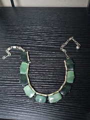 Vintage Signed Lisner Green Thermoset Panel Necklace Silver Tone Adjustable
