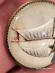 ANTIQUE Bubble DOMED Glass BRIDLE BROOCH REVERSE PAINTED Ship Maritime Oceanic