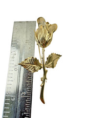 Vintage Gold Tone Rose Flower Brooch Pin Engraved Rosebud Floral Long Stem 1960