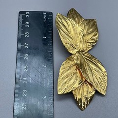 Vintage Brooch Womens Gold Leaf Textured Layered Botanical Statement 3.25 Inches
