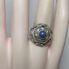Sterling Silver And 10K Yellow Gold 0.75 Ct Natural Royal Blue Lapis Poison Ring