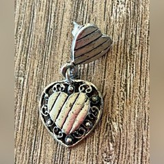 Vintage women’s metal dark grey and silver color heart and stripes earrings