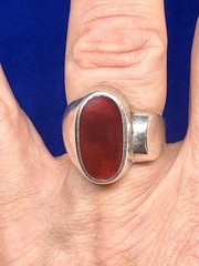 Y59 Modernist 2 Ct. Carnelian 925 Silver Seal RING Size 9.5 Vintage Asymmetrical