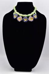 Flying Colors Vintage Pansy Flower Necklace Ceramic Beaded Floral Collar Choker