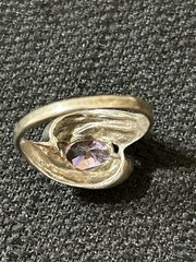 Vintage 925 Sterling Silver Oval Pink Cubic Zirconia Wide Swirl Setting Size 7