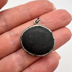 Antique Jewelry Pendant Silver 800 Hand Carved Crab Volcanic Lava