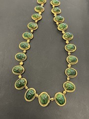 VICTORIAN EGYPTIAN REVIVAL SCARAB BEETLE NECKLACE – GILDED SILVER – 22″ L