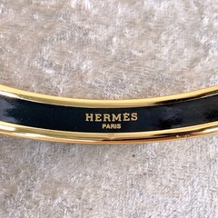 Vintage Hermes Enamel Bangle Bracelet Green Enamel Hibiscus Gold Rim 65 w/Case