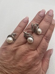 Vintage Sterling Silver 925 Earrings And Ring Set . Made In Russia Natural Pears