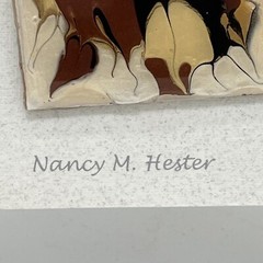 Nancy M Hester Iridescence Artisan Modern Art Brooch Ladies Pin Brown Gold Tones