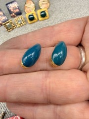 Vintage Enamel Earring Lot Marbled Hearts Hoops Pierced