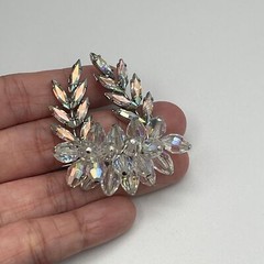 VTG AB Aurora Borealis Crystals Rhinestones 3D Cluster Leaf Brooch Pin Rhodium
