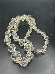 Vintage Rock Crystal Necklace Sterling Silver Clasp Graduated Stones 18”