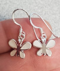 VTG 925 MOP Butterfly Earrings 1in Drop Sterling Silver Mother of Pearl Inlay