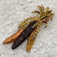 Vintage Weiss Brooch Ears of Corn Enamel Gold Tone RARE 3.5″