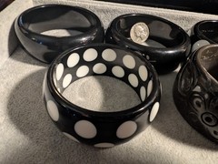 15 Vintage Carved Polkadot Colorful Lucite? Thermoset? Bracelets
