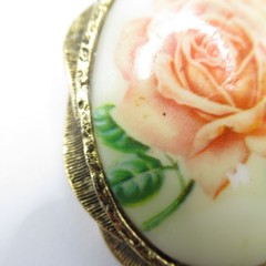 Rose Flower Pink and Green Porcelain Brooch Pin Pendant Vintage