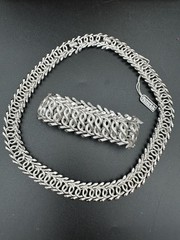 VTG 1950s-1960s CROWN TRIFARI Silver-tone Choker Necklace 2 Piece Set Jewelry