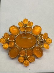 Flower Honey/Amber Cabochons Vintage Pin Brooch Gold J-195 MISSING 2 PETALS