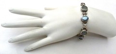 LARGE OVAL FACETED BLUE TOPAZ MELON CARVED QUARTZ STERLING SILVER BRACELET