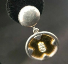 Vintage Liz Claiborne LC Shield Logo Gold Tone & Silver Dangle Clip On Earrings