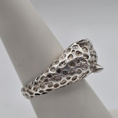 Vintage Adjustable 925 Sterling Silver Leopard Cheetah Big Cat Wrap Ring sz 7.5