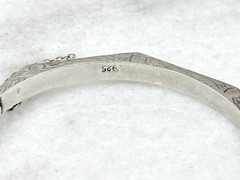 Vintage antique Sterling Silver Octagonal Engraved Hinged Bangle Bracelet 7”