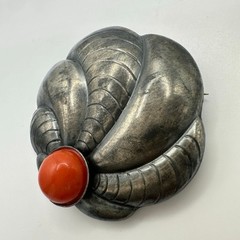 Rare Dinkelsbühl antique vintage German 935 silver red coral brooch pin