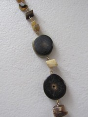 Vintage 1960’s Retro Flat Bone or Horn Disc Beaded Necklace 31″