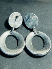 Vntg Sterling Door Knocker Dangle Post Earrings Purple Glass Cabochon 12.85 G