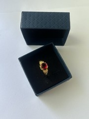 Vintage Red Cubic Zirconia Ring Gold Plated Womens Size 9.5