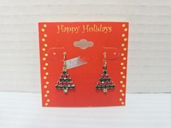 Vintage JC Penny Holiday Motif Christmas Tree Rhinestone Earrings Red And Green